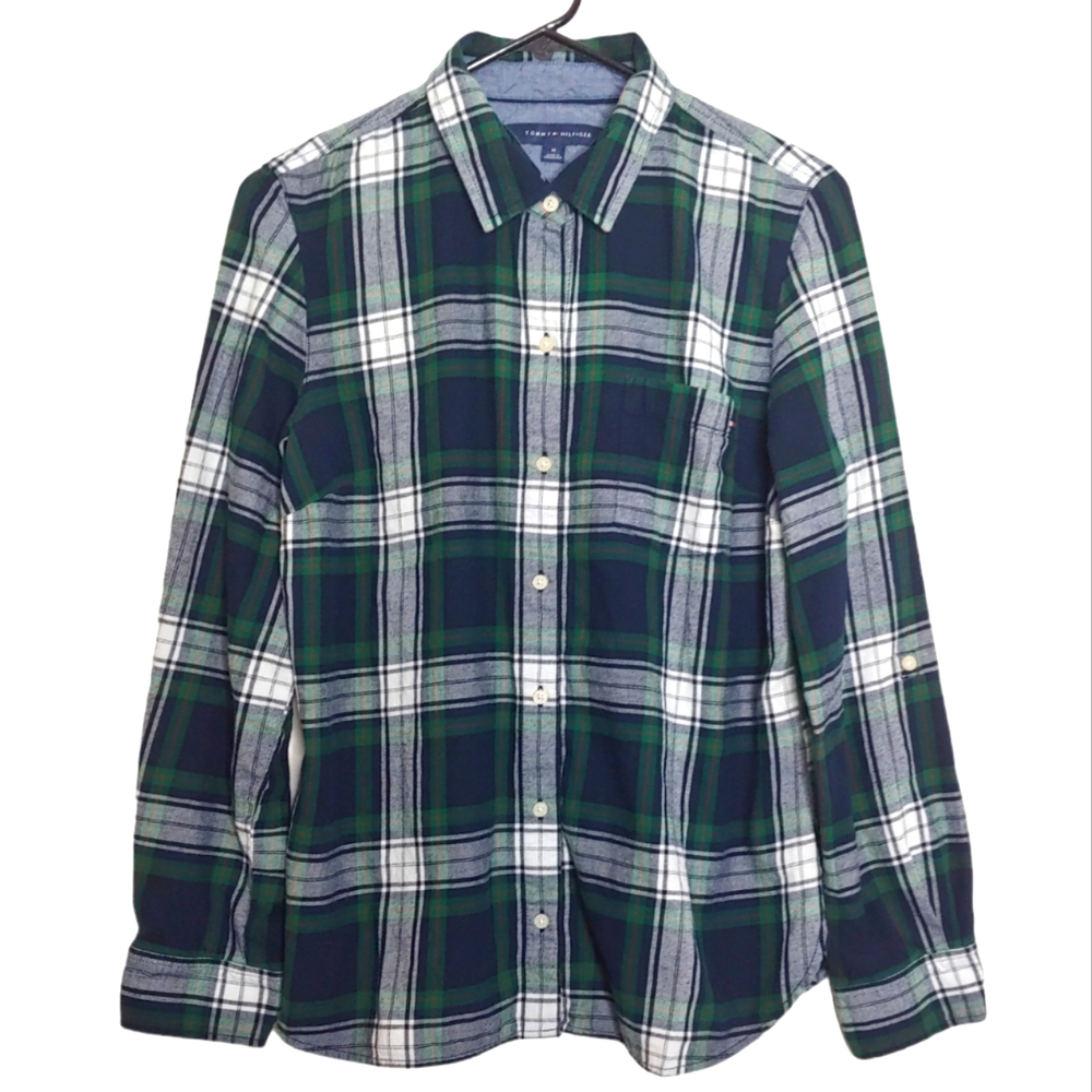 Tommy Hilfiger Plaid Casual Button Down Long Sleeve Flannel Shirt Size Medium